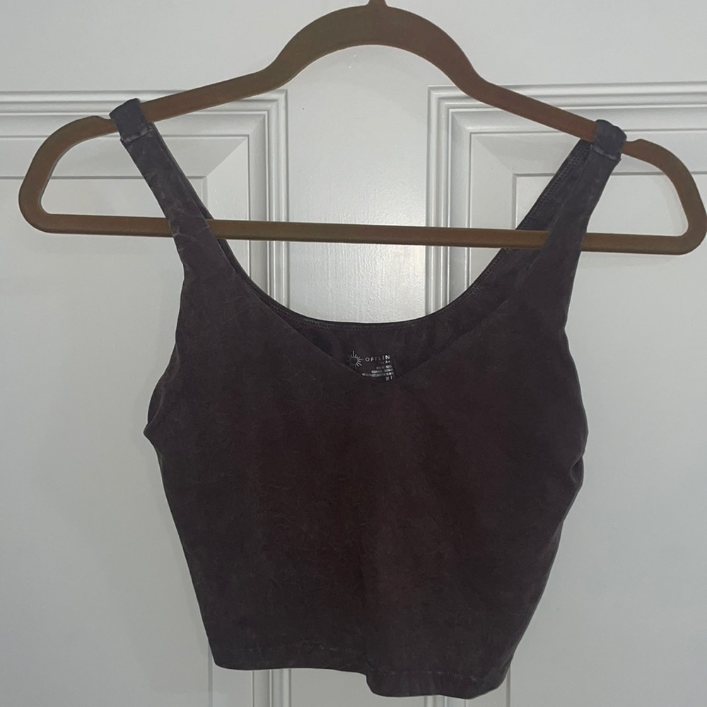 Aerie OFFLINE acid wash brown crop bra top SIZE M